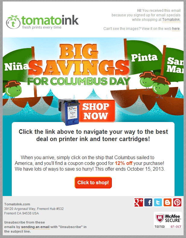 image from Creative Email Marketing Campaign for Columbus Day 2013