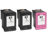 Replacement HP 67 Cartridges Combo Pack of 3 - 2 Black & 1 Tri-color