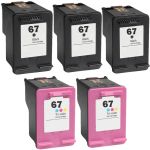 HP 67 Ink Replacement Cartridges Combo Pack of 5 - 3 Black & 2 Tri-color