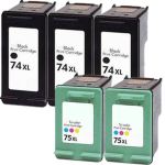 HP 74XL Black &amp; HP 75XL Color 5-pack High Yield Ink Cartridges
