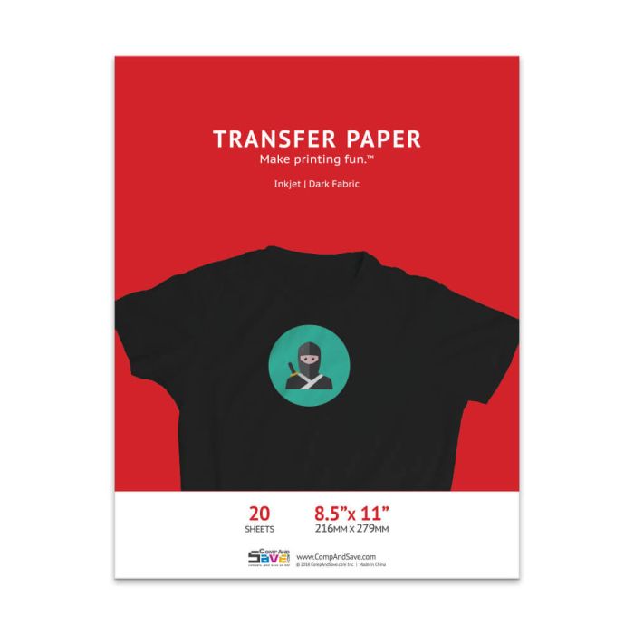 Premium 8.5x11 T-shirt Transfers, 20-sheet, Dark Fabric