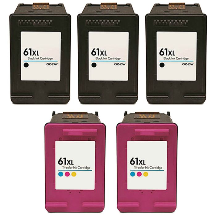 HP 61XL High Yield Black & Color 5-pack Ink Cartridges