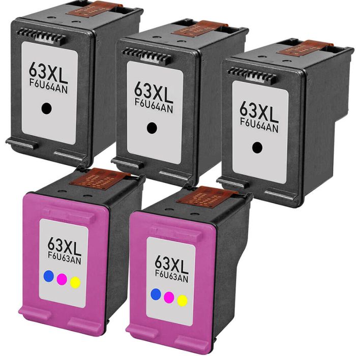 HP 63XL High Yield Black & Color 5-pack Ink Cartridges