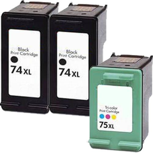 HP 74XL Black & HP 75XL Color 3-pack High Yield Ink Cartridges