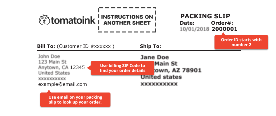Order details from packing slip